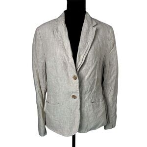 Banana Republic Womens Tan Linen Blazer Sz 12 Granola Girl Summer Office Neutral